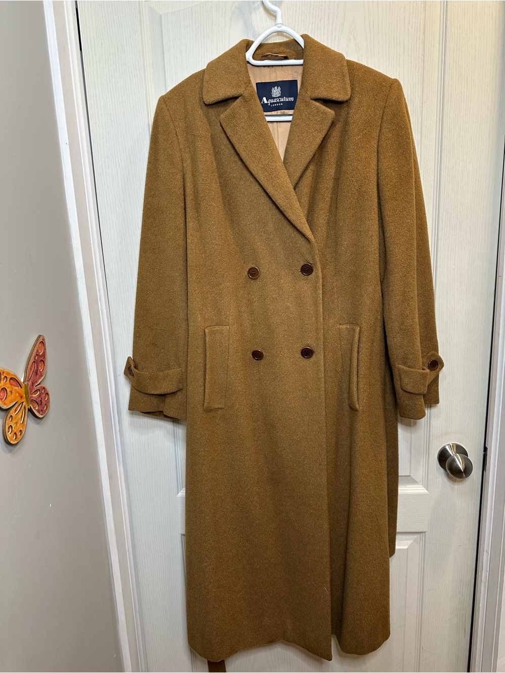 Vtg Aquascutum London Angora Silk Trench Coat Camel Tan Vtg sz14 modern 10/M/L